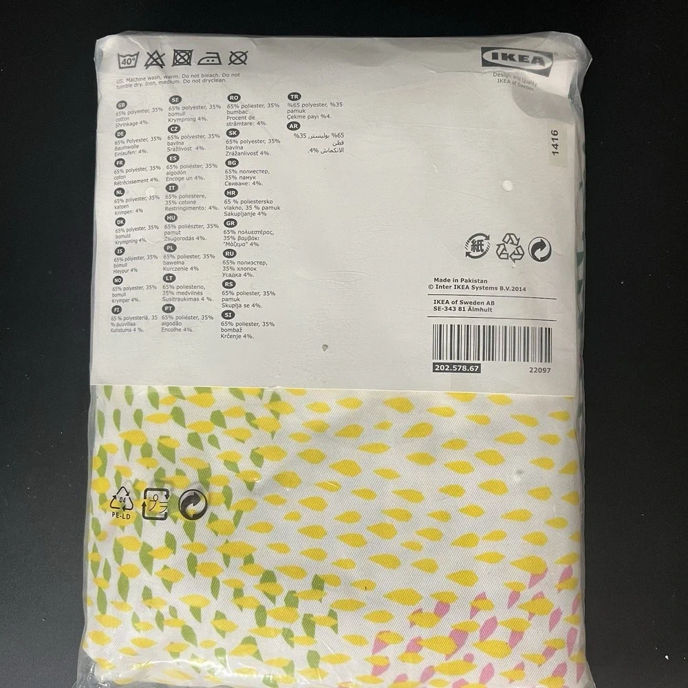 IKEA Murgrona Curtains 1 Pair 57x98 Pink Yellow Green Abstract Grommet